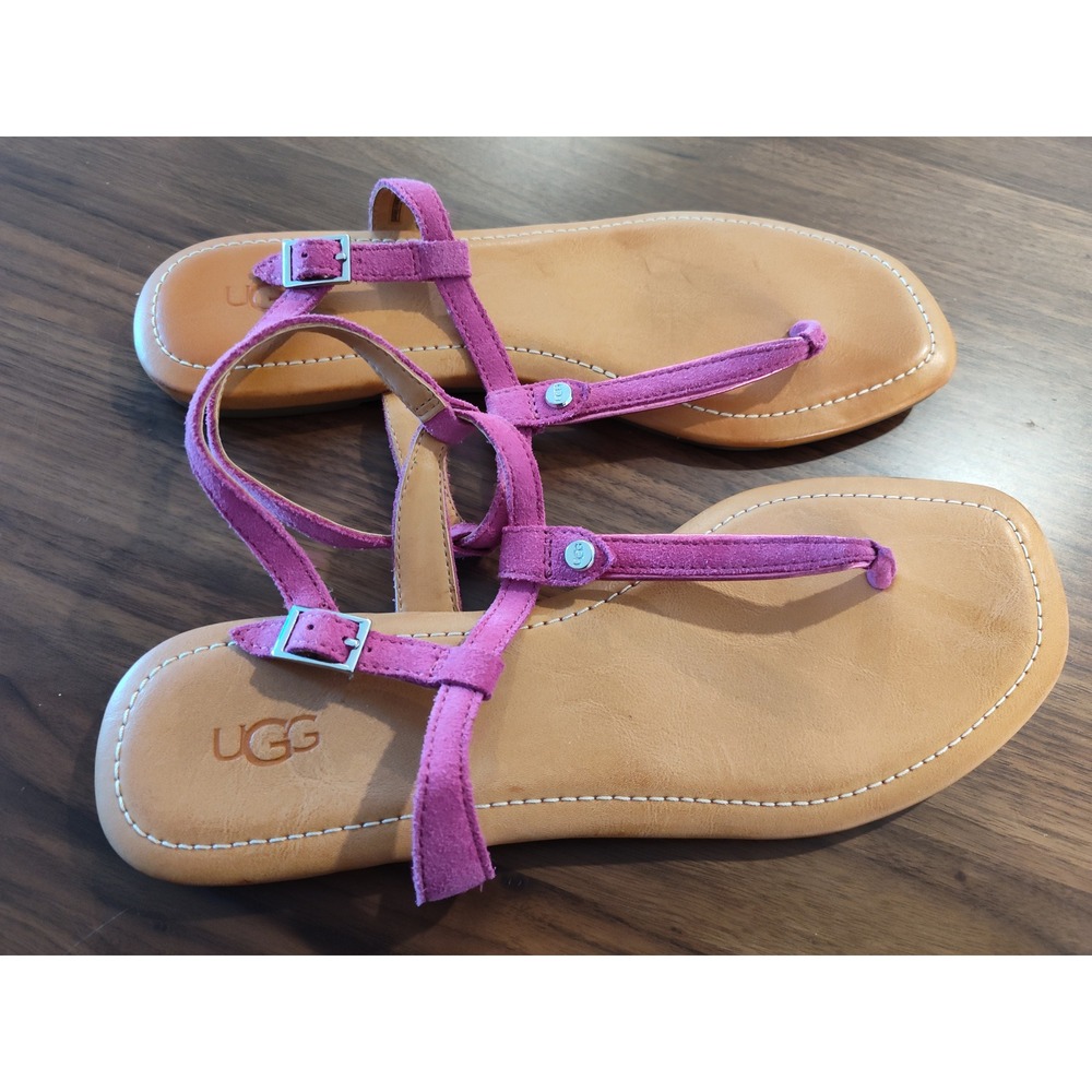 UGG Mahalla Pink Suede T-Strap Flat Thong Sandals 1117956 Womens 9.5
